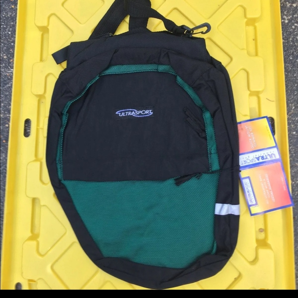 Double Pannier style Green & black bicycle bag- new with tags